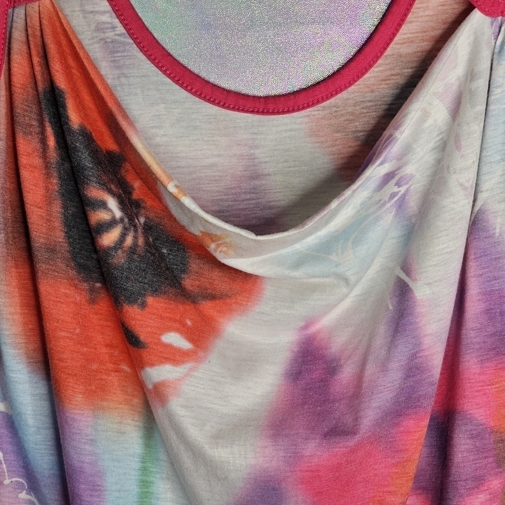 Jessica Simpson Pink Purple Blue Neon Tie Dye Tank Top Open Back Size Medium - Picture 9 of 13